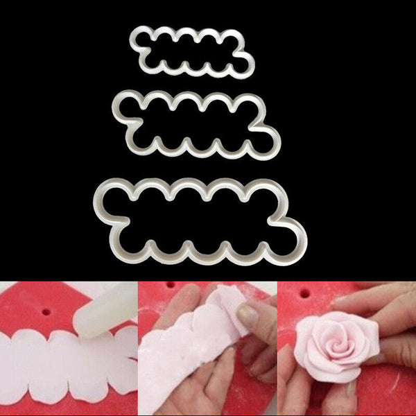 3pcs 3D Rose Petal Flower Cutter Fondant Cake Sugarcraft Decorating Mould Set AU