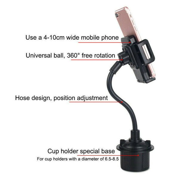 Universal Car Mount Adjustable Gooseneck Cup Holder Cradle For Cell Phone Iphone