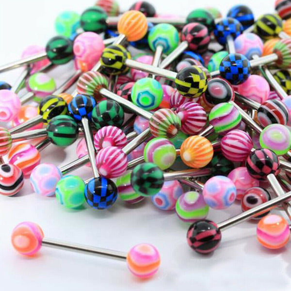 30/60pcs Mixed Color Tongue Ring Piercing Jewellery Tounge Different Barbell Bar