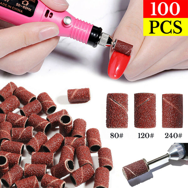 100PCS Nail Sanding Bands 80 120 240 for Electric Drill Machines Filing Bits