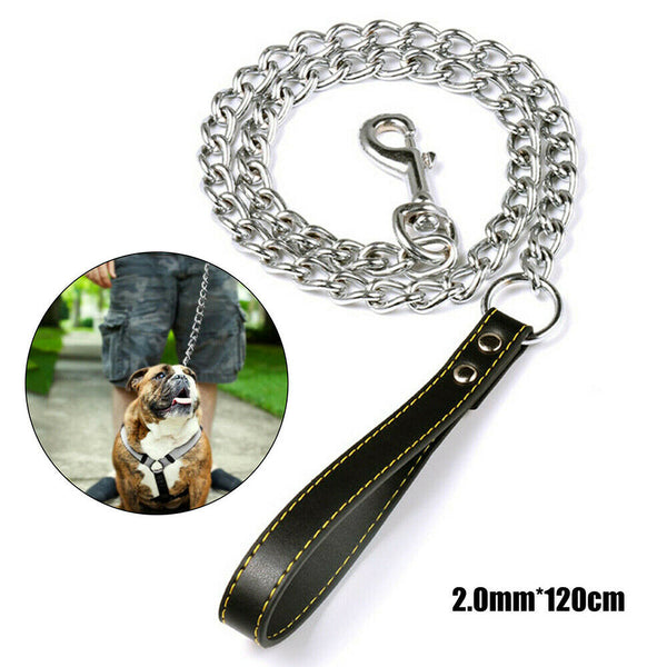 Metal Chain Dog Lead With Handle Long Strong Control Leash Heavy Duty 0.2*120cm