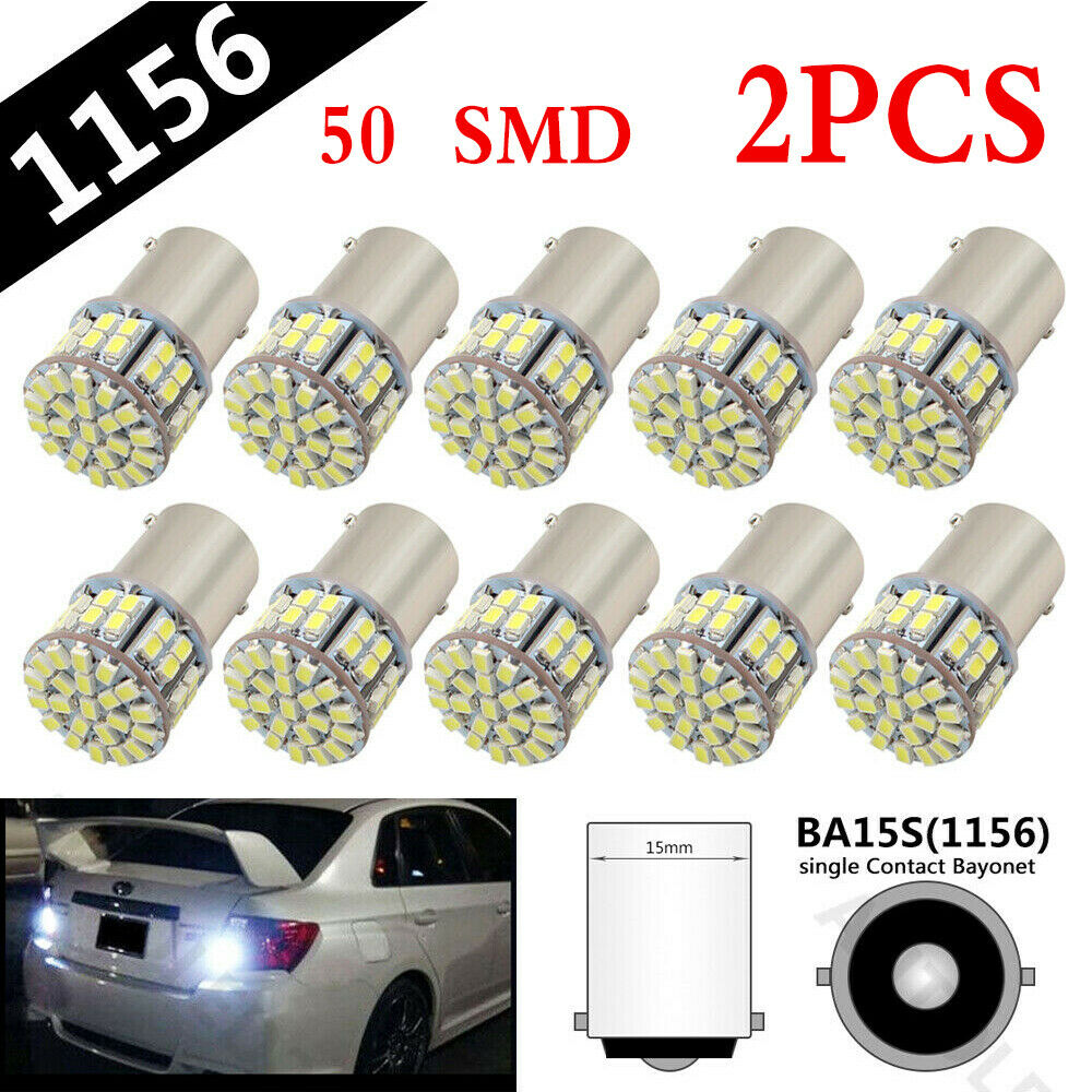 2x BA15S 50 SMD LED - BRIGHT WHITE 1156 Brake Reverse Light Bulb Globe Lamp 12V