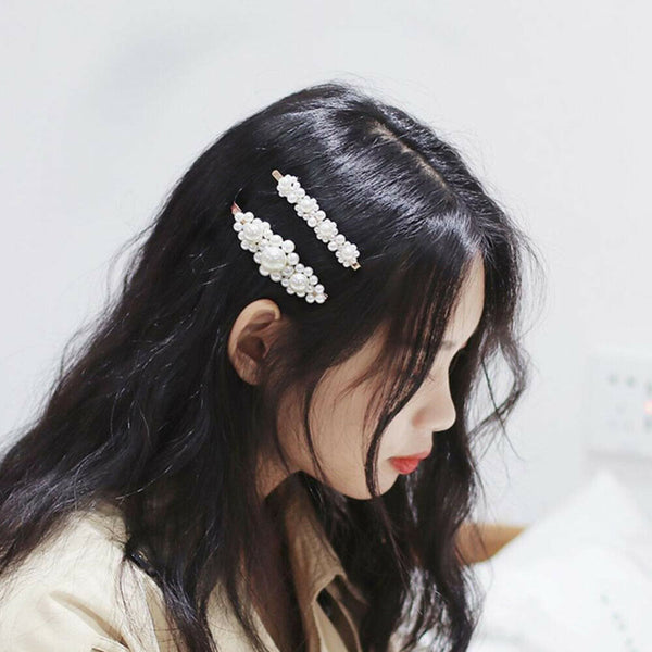 Popular Women Pearl Hair Clip Snap Barrette Stick Hairpin Hair Accessories Gift