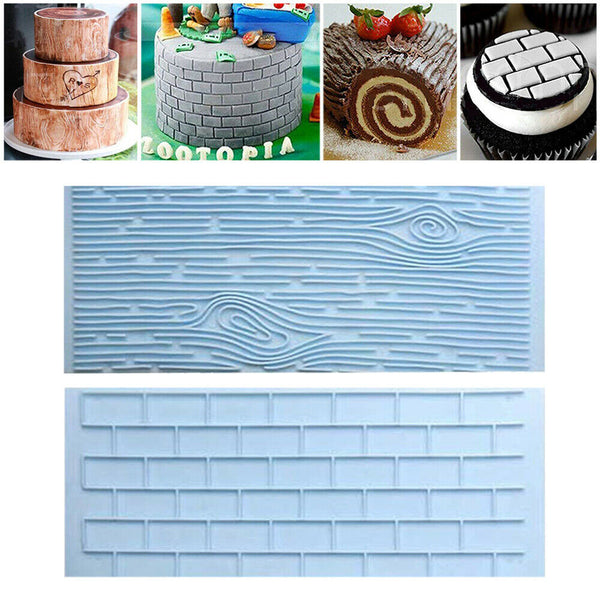 2pcs Cake Decoration Border Fondant Wall Brick Wood Grain Mold Mould Embosser AU