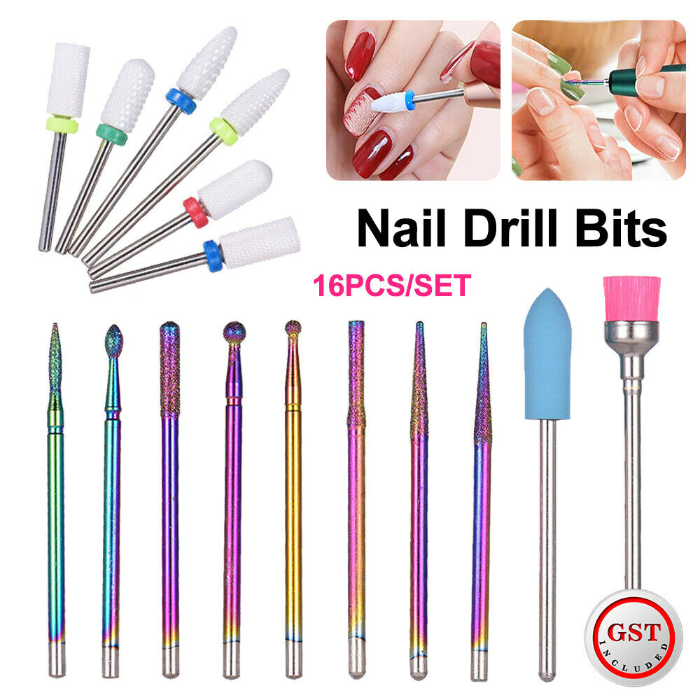 16pcs Ceramic Nail Drill Bits Set File Acrylic Manicure Pedicure Nail Tools