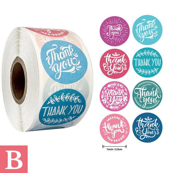 500Pcs/roll Thank You Stickers Wedding Flower Baking Handmade Adhesive Label Diy