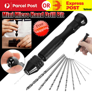 Mini Micro Hand Drill Bit with Keyless Chuck + 10 Twist Drills Rotary Tool BI338