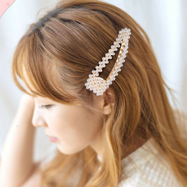 Popular Women Pearl Hair Clip Snap Barrette Stick Hairpin Hair Accessories Gift