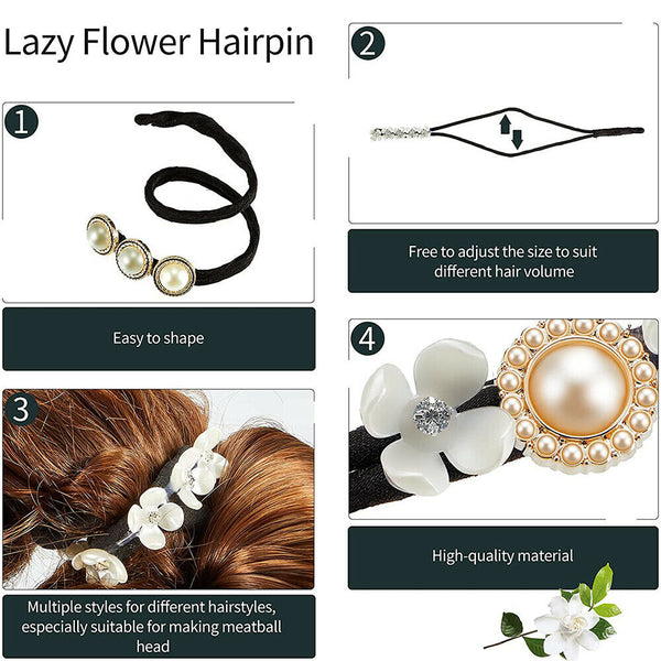 1*Fashion Flower Pearl Hairpin Bun Maker Twist Headband Lazy Hair Accessories