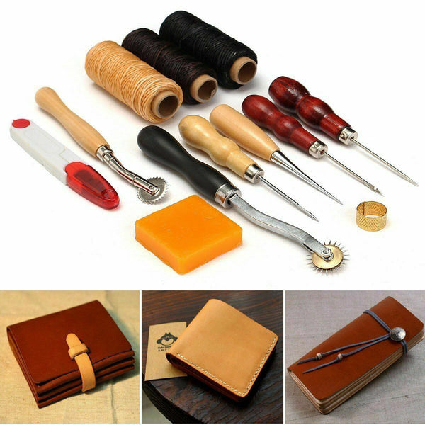 48PCS Leather Craft Hand Tools Kit Stitching Sewing Stamping Punch Carve Work AU