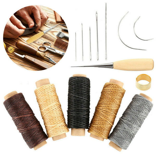 14pcs Leather Craft Punch Stitching Carving Sewing Tool Thread Awl Thimble kit