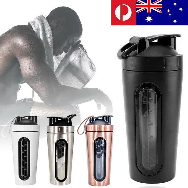 700ml Sport Water Bottle Protein Stainless Steel Milkshake Shaker Drink Cup AU