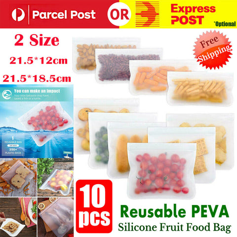 10/20x PEVA Silicone Food Storage Bags Reusable Zip Lock Leakproof Containers