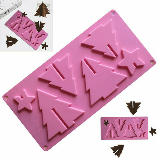 Silicone Chocolate Mould Christmas Tree Xmas Wax Tray Cake Fondant Baking Mold