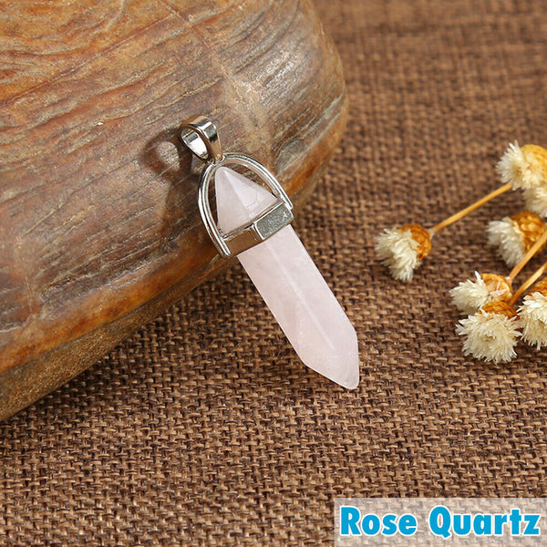 Natural Crystal Quartz Point Hexagonal Healing Pendant Chakra Necklace Gemstone