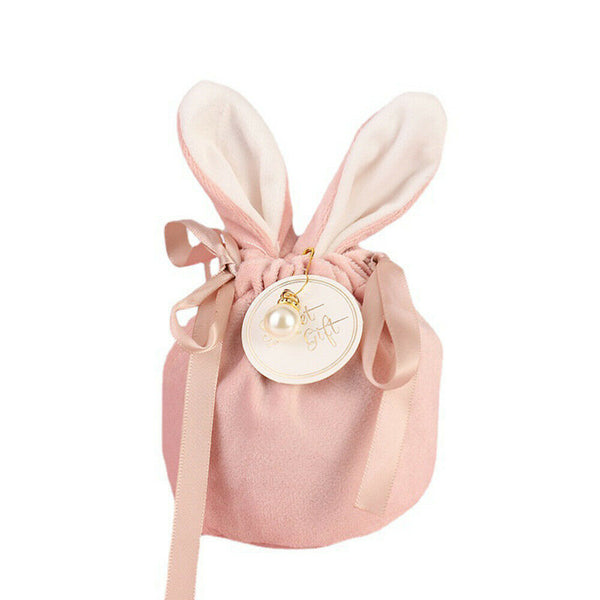 1-10pc Easter Rabbit Bunny Ears Velvet Candy Bag Bowknot Jewelry Pouch Gift Bags