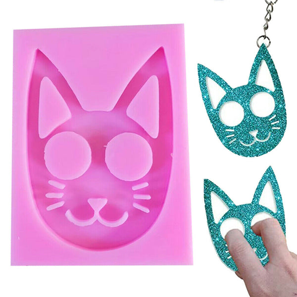 DIY Resin Mold Super Glossy Self-defense Cat Keychain Pendants Silicone Mould