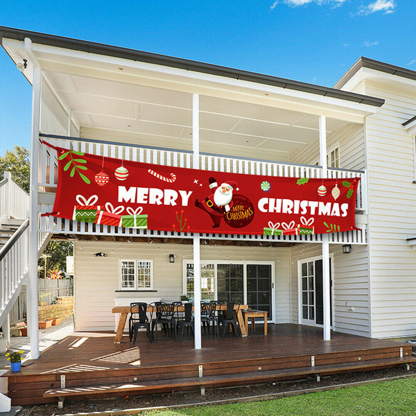 3M Merry Christmas Outdoor Banner Polyester Bunting Xmas Santa Claus Home Decor