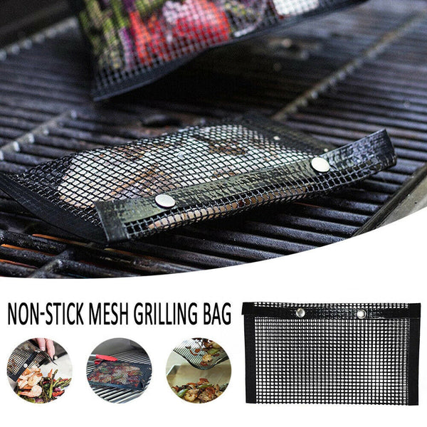 BBQ Grill Grid Bag Non-Stick Mesh Barbeque Reusable Grilling Baking Net Outdoor