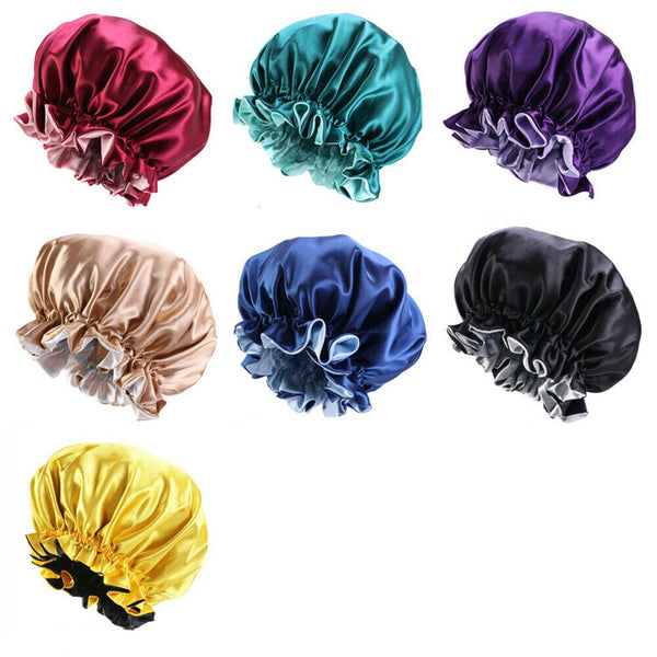 Adjustable Sleep Cap Elastic Satin Bonnet Wide Band Curly Hair Pure Sleeping Hat