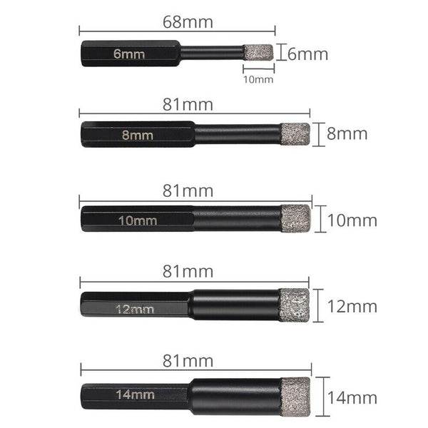 6/8/10/12/14mm Dry Diamond Drill Bits For Porcelain Glass Tile Ceramic Marble AU