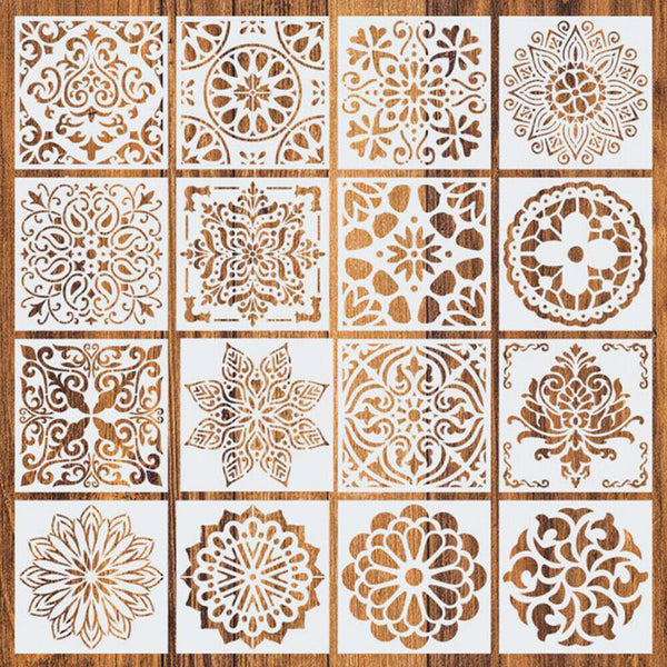 16pcs Mandala Painting Template Reusable Stencil Cut Floor Wall Tile Paint NEW