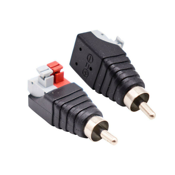 2xSpeaker Wire A/V Cable to Audio Male RCA Connector Adapter Jack Press Plug