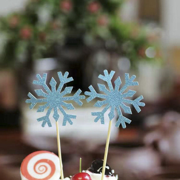 Blue Silver Snowflake Cake Decoration Frozen Birthday Party Girl Christmas 10pcs