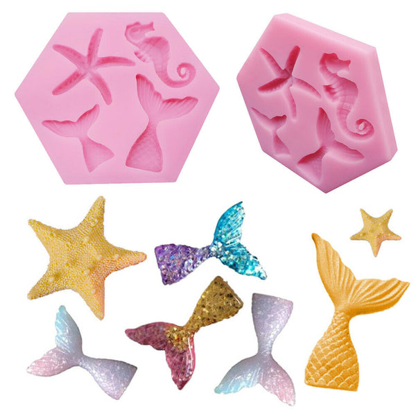 Silicone Cake Mold Mermaid Tail Starfish Fondant Chocolate Baking DIY Soap Mould