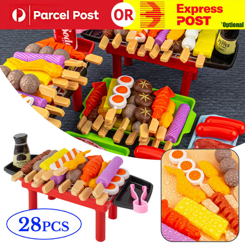 28Pcs/Set Kids BBQ Pretend Play Kitchen Food Toys Cooking Playset for Kids AU