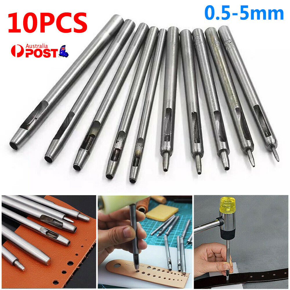 10x Leather Belt Eyelet Hollow Hole Steel Punch Set Puncher Craft Tools 0.5- 5mm