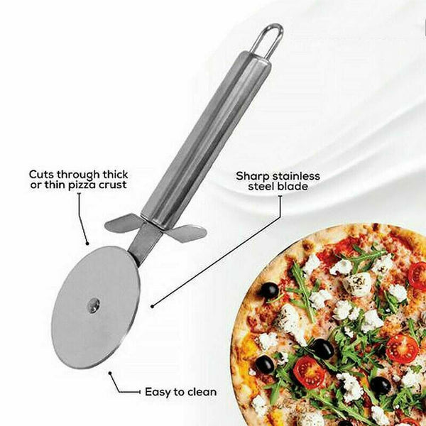 Pizza Wheel Cutter Stainless Steel Slicer Chopper Knife Blade w/ Handle Kitchen