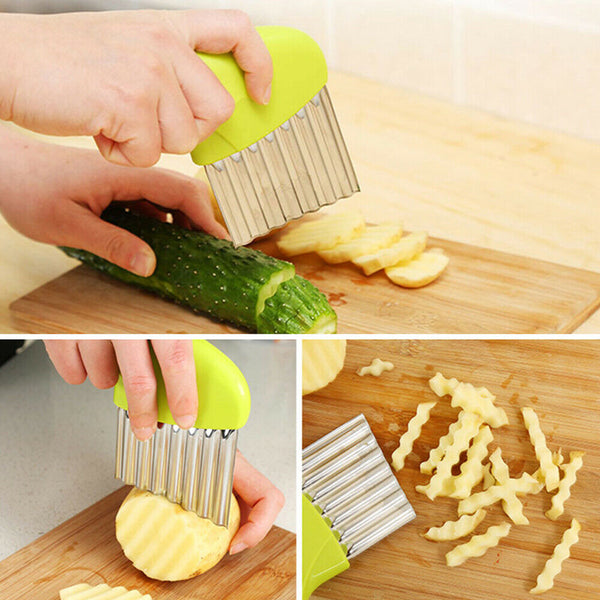 1/2X French Fry Potato Chip Slicer Kitchen Crinkle Wavy Cutter Vegetable Chopper