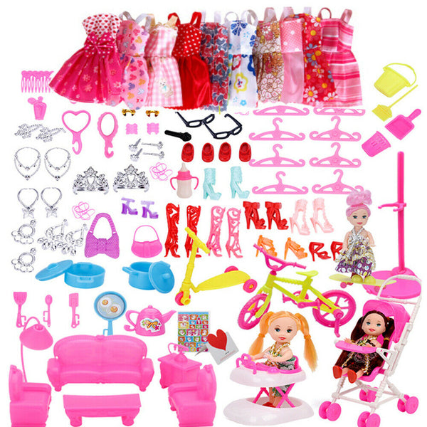 118PCS Fashion Party Dresses Clothes Shoes Accessories For Barbie Doll Kids Gift