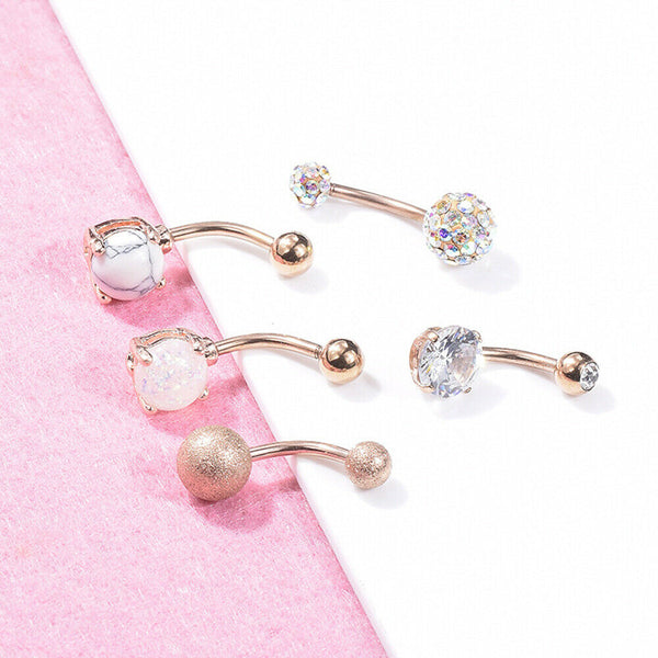 5PCS Belly Button Rings Navel Bars Surgical Steel Stone Body Piercing Jewellery