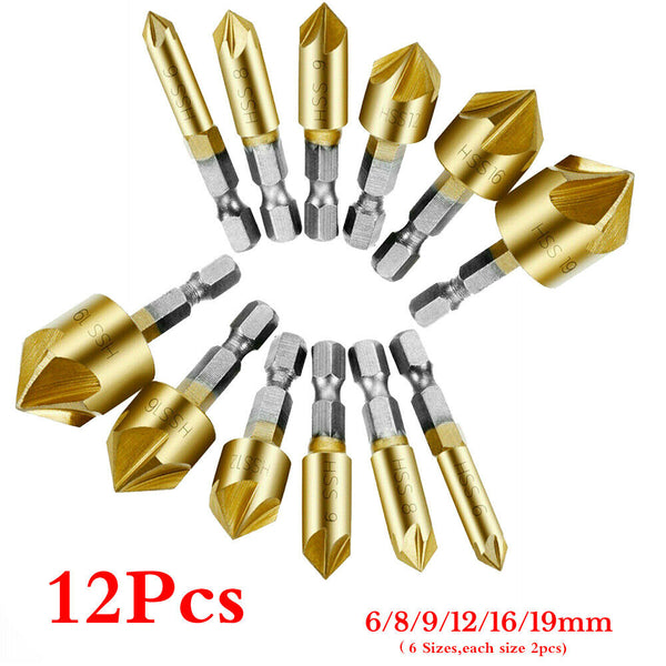 6Pcs Chamfer Countersink Deburring Drill Bit Crosshole Cutting Metal Tools AU