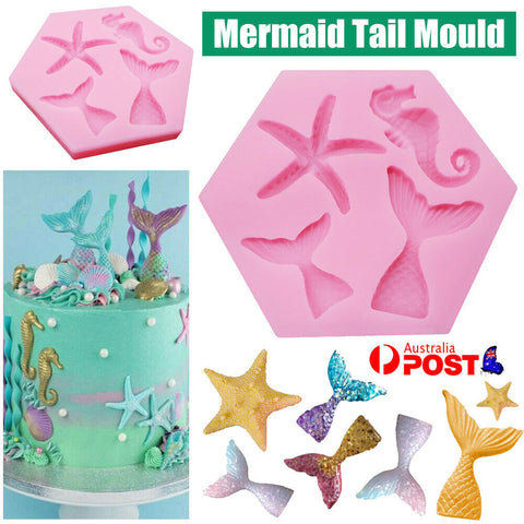 Silicone Cake Mold Mermaid Tail Starfish Fondant Chocolate Baking DIY Soap Mould