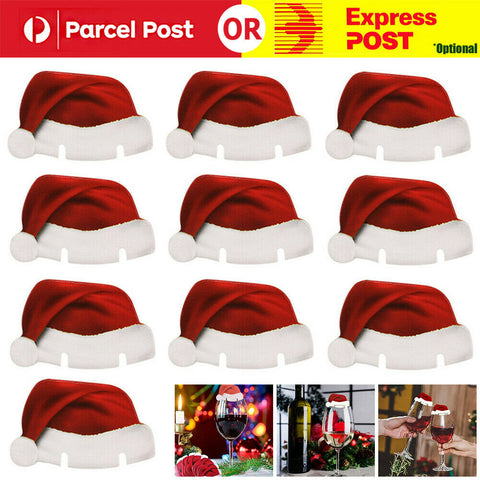 10PCS Christmas Hats Champagne Wine Glass Caps Ornaments Xmas Party Table Decor