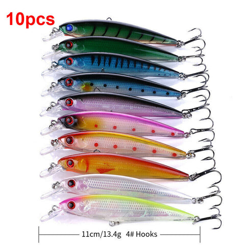 10x Fishing Minnow Lures 11cm Diving Barra Trevally Mackerel Barramundi Fisher