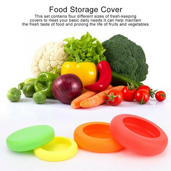 4Pcs Reusable Flexible Silicone Kitchen Craft Food Fruit Vegetable Storage Cover