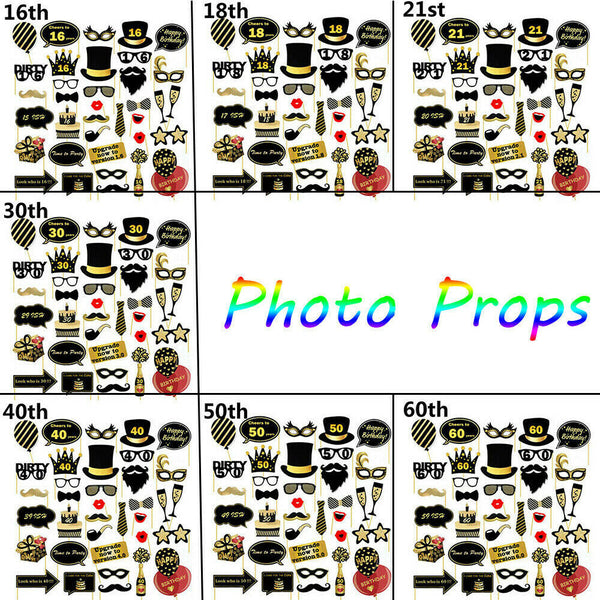 36PCS 18th/21st/30th/40th/50th/60th Birthday Party Photo Booth Props Decorations