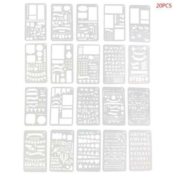 20x Bullet Journal Stencil Plastic Planner Stencils Notebook/Diary/Scrapbook DIY