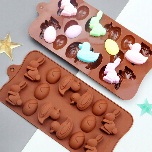 2X Bunny Egg Easter Chocolate Cake ice Cube Silicone Cookie Mould Duck Tray Je