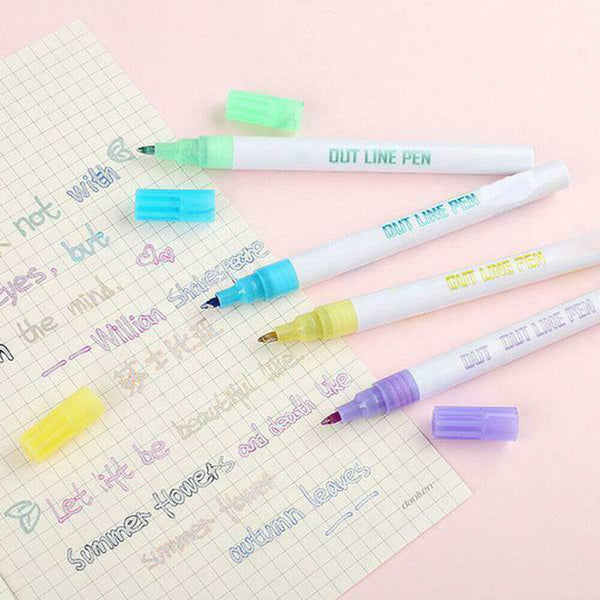 8 Colors Gift Card Writing & Drawing Double Line Outline Pen Two-line Color Pen