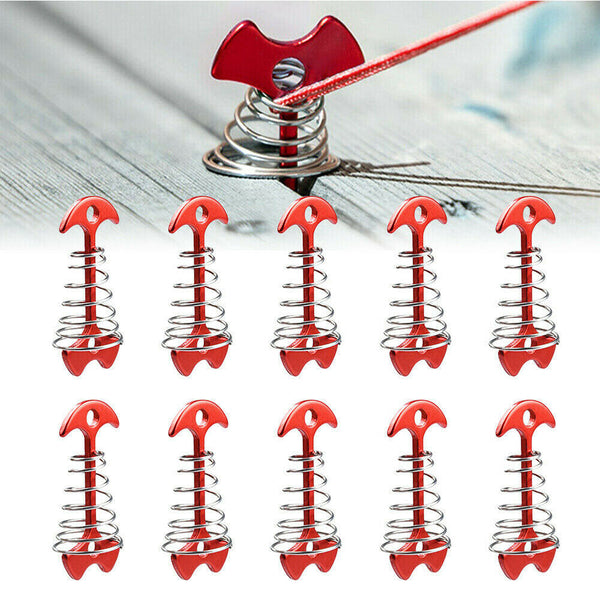 10X Tent Stakes Deck Anchor Pegs Camping Outdoor Spring Fishbone Fixed Nails AU