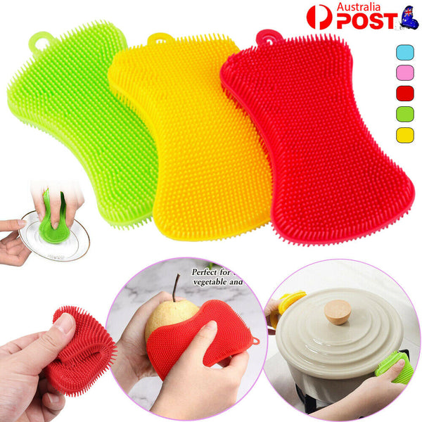 1~4PCS Home Kitchen Silicone Scrubber Sponge Brush Dish Pot Pan Washing Cleaning