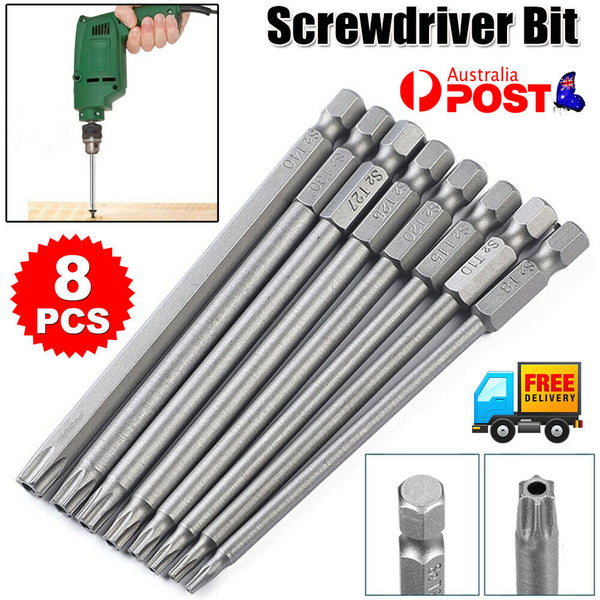 8Pcs T8-T40 Torx Screwdriver Bit Set Hex Security Magnetic Head 100mm 3.5-6.4mm