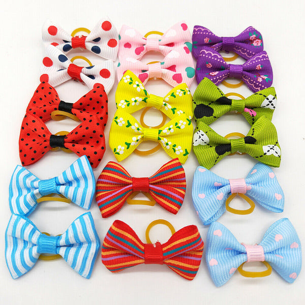 20PCS Pet Small Dog Hair Bows Rubber Bands Puppy Cat Grooming Accessory Set AU