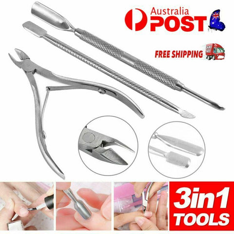 3Pcs Nail Tools Set Cuticle Nipper Spoon Pusher Remover Cutter Clipper Trimmer *