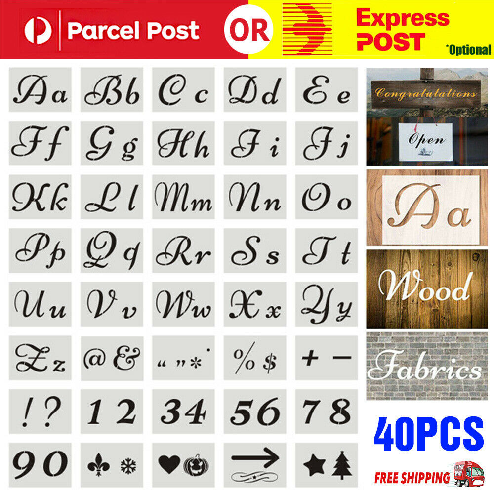 40pcs Letter Stencils for Painting on Wood Letter and Number  Reusable Flourish